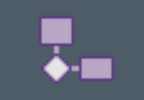 A white diamond with two purple squares, one directly above and one directly to the right, connected to the diamond by a line.