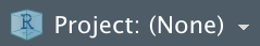 A blue cube symbol with 'R' in the center is on the left. To the right are the words 'Project: (None)' in white, with a downward facing arrow, signifying a drop down menu